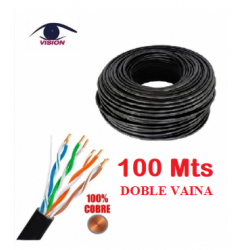 Rollo x 100 Metros - Doble vaina - Cable UTP Cat5e 4x2x24 AWG Exterior 100% COBRE - marca Vision (Cod:9202)